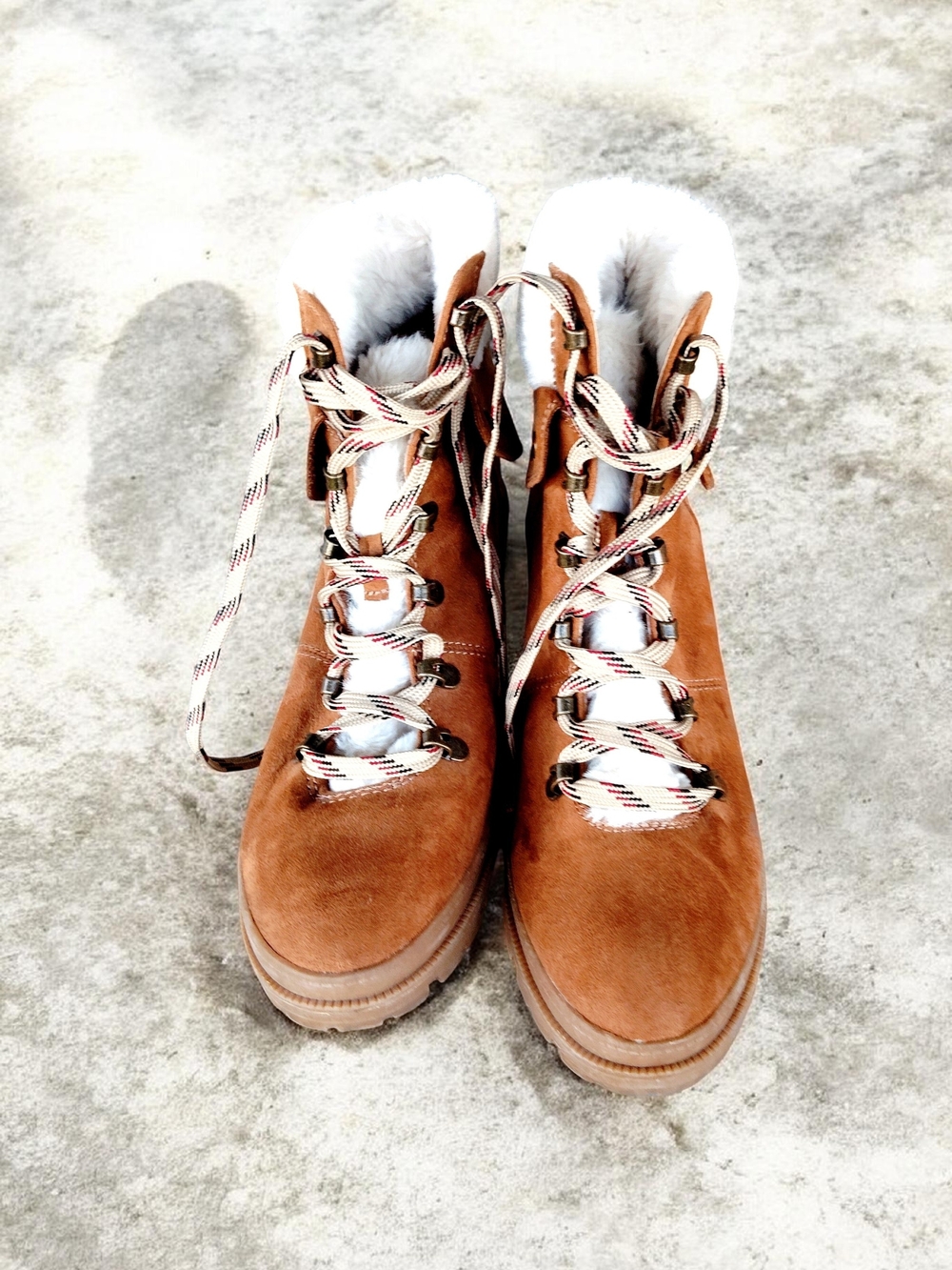 Jellypop Brown Faux-Suede Lace-Up Winter Boots with White Fur Cuff